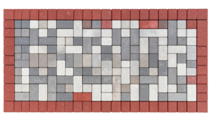 Colorful rectangular stone tiles arranged in neat pattern with red border creating calm design