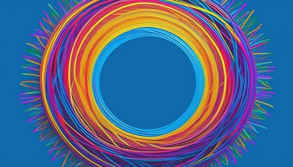 frame space for logo or text abstract painting of circle with colorful lines on blue background