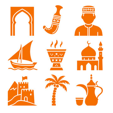 vector isolated orange color oman traditional cultural symbols