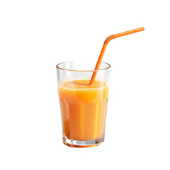 Fresh orange juice in glass with straw healthy drink on transparent background