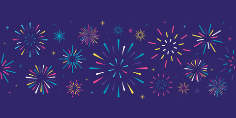 Colorful sparkling fireworks burst festive celebration party banner vector, Set of modern exploding firework icons with stars & sparks for Christmas, Holiday, Diwali, Business, Ads