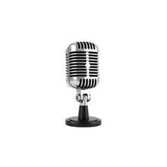Classic vintage silver microphone on a black base isolated on transparent background