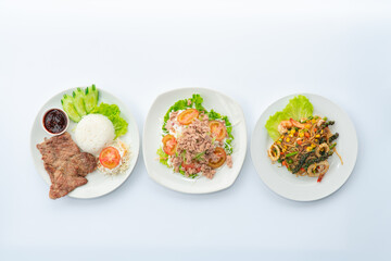 Tuna Salad and  Roast Pork and Spicy spaghetti