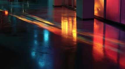 Colorful light reflections on polished floor