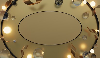 Poster circle with marbles and ribbons web banner,abstract background. 3d illustration.