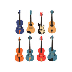 Naklejka premium Vector illustration of assorted musical instruments guitars and violins set art