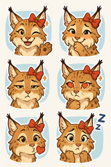 Cute Lynx Stickers with Red Bow and Star Accents for VKontakte

