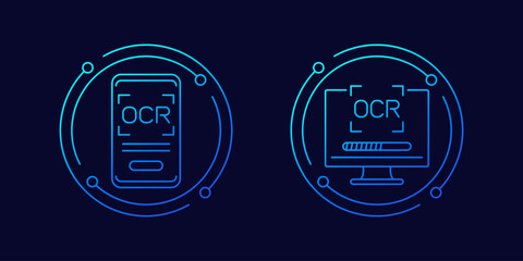 OCR icons, Optical character recognition linear design