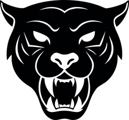 Obraz premium Powerful Black Panther Head Silhouette Fierce Animal Vector Illustration Tiger Head Silhouette 