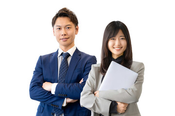 ビジネスマン男女2人のチームワークイメージ（背景透過PNG）
