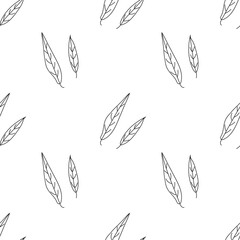 Seamless pattern of outline leaves. Doodle style drawing with leaves. Autumn. Vector.