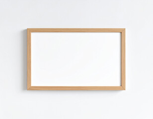 Horizontal wooden picture frame on a white wall mock up isolated on white background