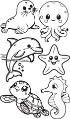 Cute marine animals seal octopus