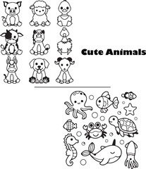 Farm and sea creatures sheep horse