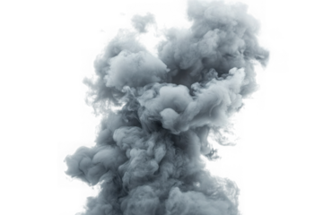 Dense gray smoke explosion isolated on transparent background