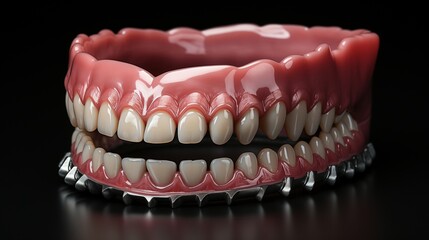 Obraz premium **Elegant pattern of alternating ceramic and zirconium hybrid dentures arranged diagonally on a matte black canvas