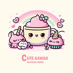 Cute kawaii logo vector white background .