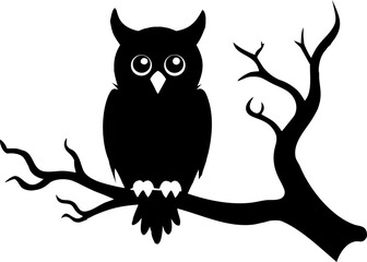 A cute cartoon owl character sitting on a branch, a fun illustration for a wise night in nature