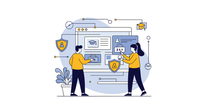 Two developers collaborating on a secure digital interface project understanding user needs and system requirements for enhanced functionality