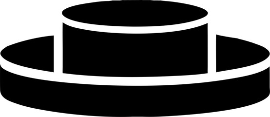 Black top hat isolated on white with hockey puck and camera lens equipment