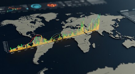 Global Financial Data Visualization: World Map with Growth Charts, Analysis.