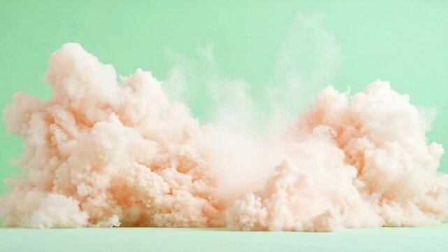 Ephemeral Embrace: wispy cloud of soft pink color floats weightlessly against a minty pastel backdrop, creating an atmosphere of dreamy calm and ephemeral delicacy. 