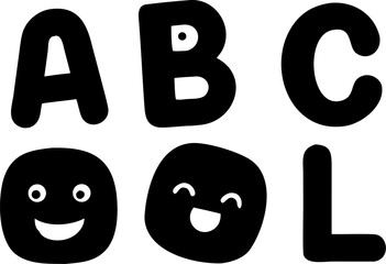 A vector set of funny cartoon alphabet characters, each a cute and smiling icon illustration