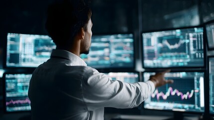 Fototapeta premium Tech savvy investor rebalancing portfolio in an AI powered trading terminal