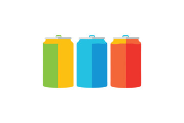 Minimalist Colorful Soda Cans in a Row Vector Design on White Background