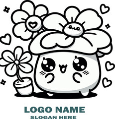 Kawaii flower coloring page vector white background .