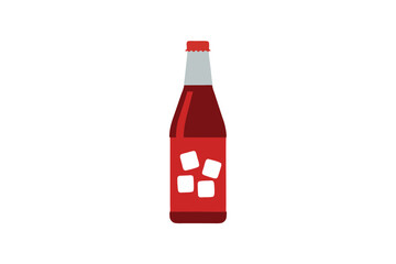 Vintage Cola Bottle with Ice Cubes Vector Illustration on White Background
