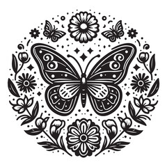 butterfly vector logo in flower garden