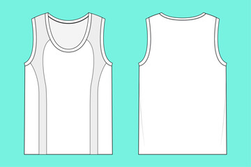 Sleeveless Active Tank Top flat sketch outline CAD mockup template.