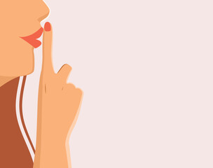 Cartoon vector of a close-up hand making a silence gesture, useful for communication, privacy or secrecy concept vector illustration