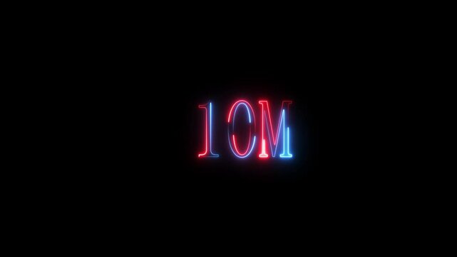 10 m Neon text effect video motion on black background .Celebration 10M Text Animation 4k On Alpha. M text fire color ,technology video ,animation by blue color neon. 4k video