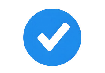 White Check Mark Icon On Blue Round Circle Transparent Background PNG File.
