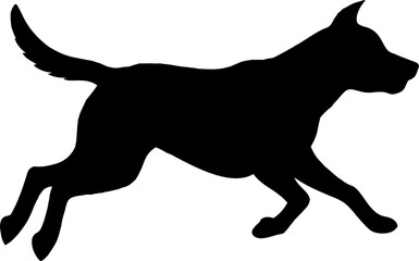 Black animal silhouette vector illustration of a running dog or cat