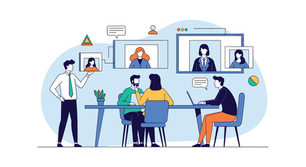 Diverse team collaborating effectively in a hybrid work environment utilizing advanced communication tools for project success