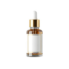 Naklejka premium Isolated serum bottle with gold accents and a white label on a black background in studio shot