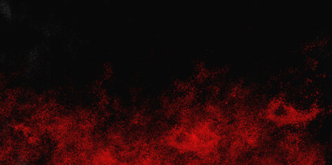 Red color powder explosion isolated on black background. Colorful dust explode. Paint Holi, dust particles splash. Network concept with spray. Futuristic technology element. 3D rendering.