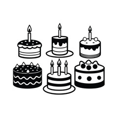 Birthday cake icon silhouette vector set
