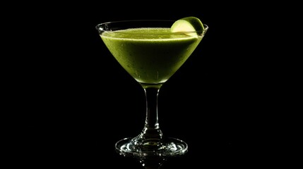 Vibrant green cocktail in martini glass