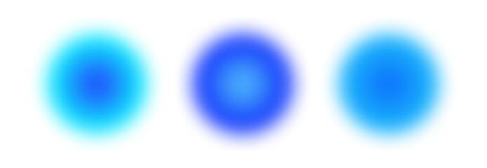 A collection of blurred blue gradient circles with noise and grainy textures