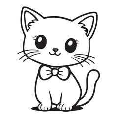 Obraz premium Cute Kawaii cat silhouette, cute doodle cat illustration, Kawaii Cartoon Cat Coloring Page Illustration, Minimal Kawaii Line Art Vector Illustration on White Background