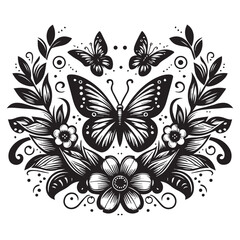 butterfly vector logo in flower garden