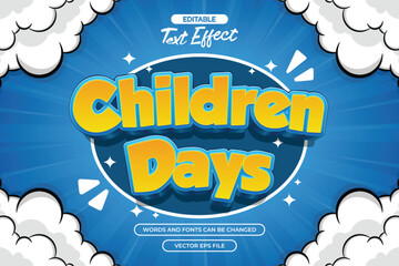 Children day editable text effect with 3d cartoon text style and with cloud decoration