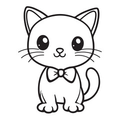 Obraz premium Cute Kawaii cat silhouette, cute doodle cat illustration, Kawaii Cartoon Cat Coloring Page Illustration, Minimal Kawaii Line Art Vector Illustration on White Background
