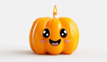 Adorable cartoon pumpkin candle, perfect for Halloween!