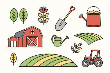 Collection of twenty diverse farming and agriculture related icons for modern design