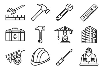 Set of 15 construction and technology icons for industry and engineering